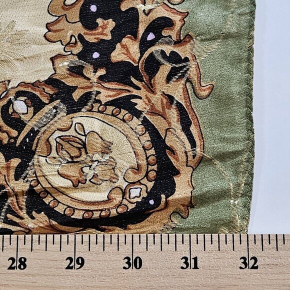 Unbranded Silk Scarf Womens 31 x 32 Inches Multicolor Gold Floral Feathers Print - Picture 8 of 15